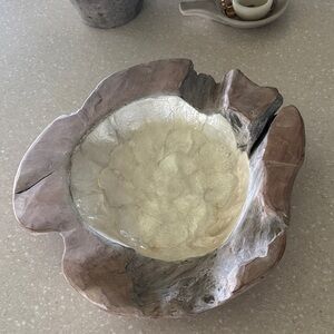 Z Gallerie Natural Wood and Cream Bowl